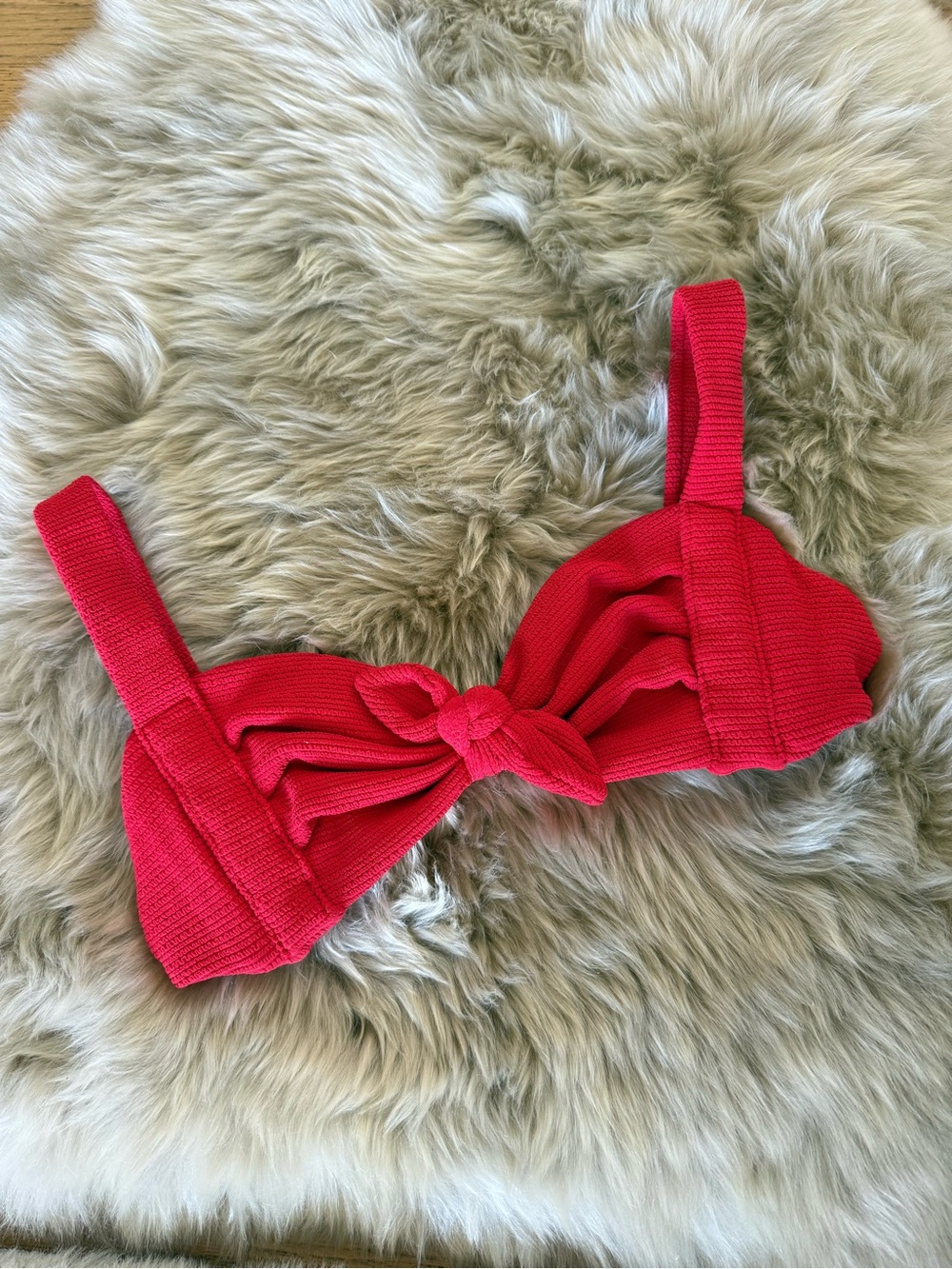 Montce red Ribbed Knot Front Bikini Top